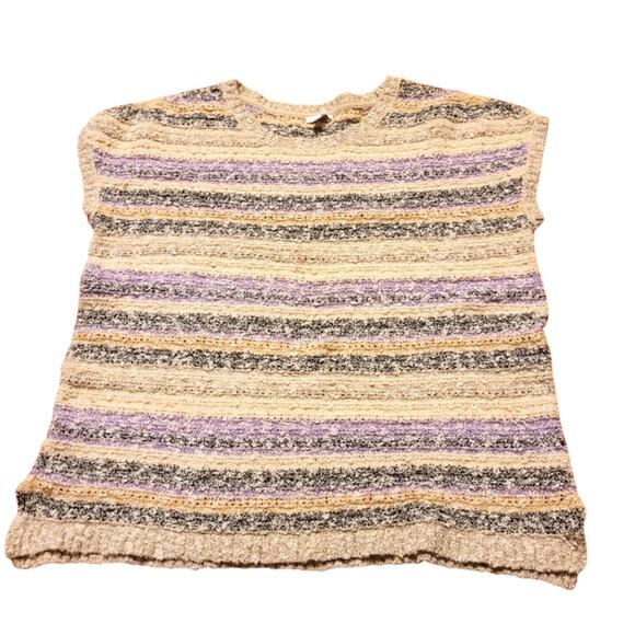 J. Jill Womens Striped Textured Short Sleeve Sweater BlousePastel Top L Sping - Picture 1 of 7